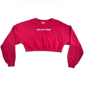 Freeze Women's Crew Cropped Sweatshirt Small Pink It’s All Good Pullover Gym